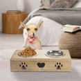thumbnail image 1 of LR Home Handmade Mango Wood Elevated Double Pet Feeder with Paw and Heart Cutouts , 19" x 9" x 4", Brown, 1 of 11
