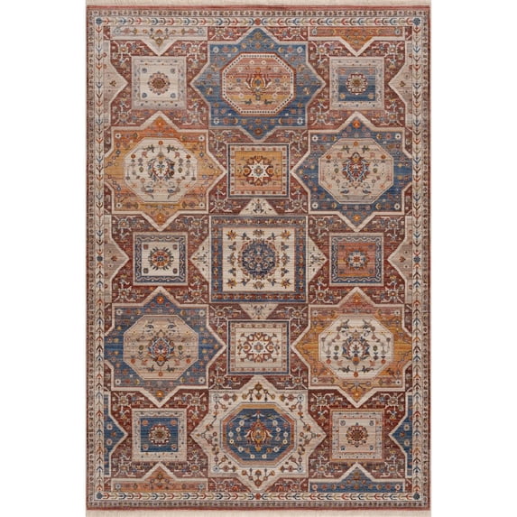 LR Home Holi Durable Performance Area Rug Indoor in Red/Ivory, 9' x 12'
