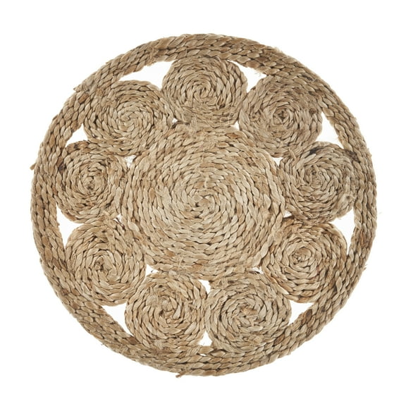 LR Home Hugo Set of 2 Round Jute Placemats, Bordered Flower