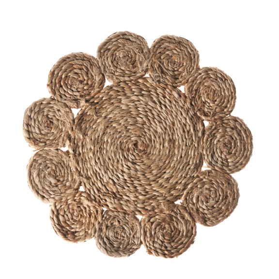 LR Home Hugo Set of 2 Round Jute Placemats, Braided Flower