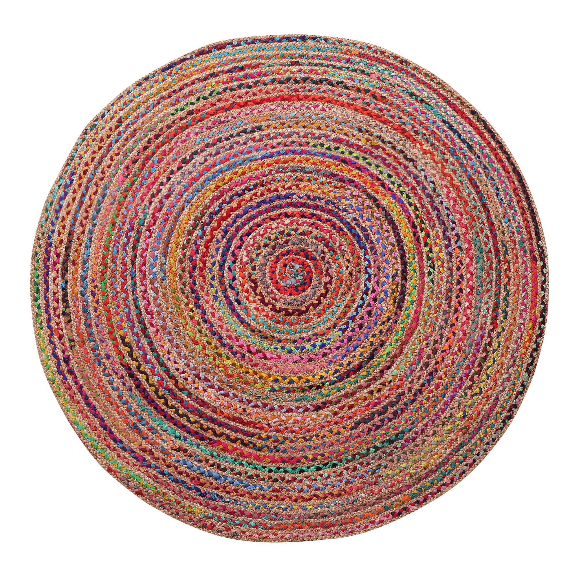 LR Home Ian 7' Round Rainbow Braided Stripe Indoor Area Rug