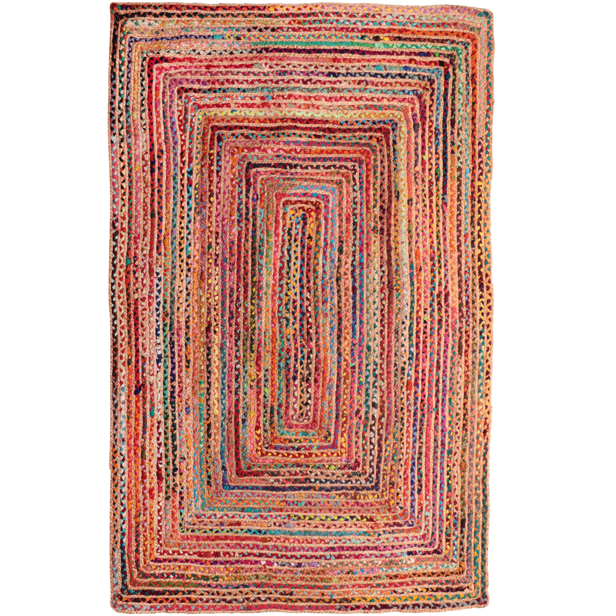 LR Home Ian 7'6" x 9'6" Rainbow Braided Stripe Indoor Area Rug