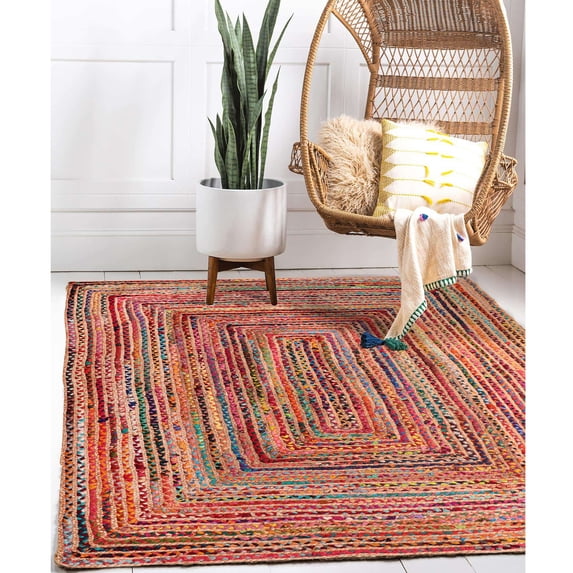 LR Home Ian 3' x 5' Rainbow Braided Stripe Indoor Area Rug