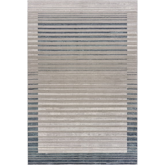 LR Home Imara Fran Cream/Blue Transitional Bordered Polyester Area Rug, 1'10" x 3'