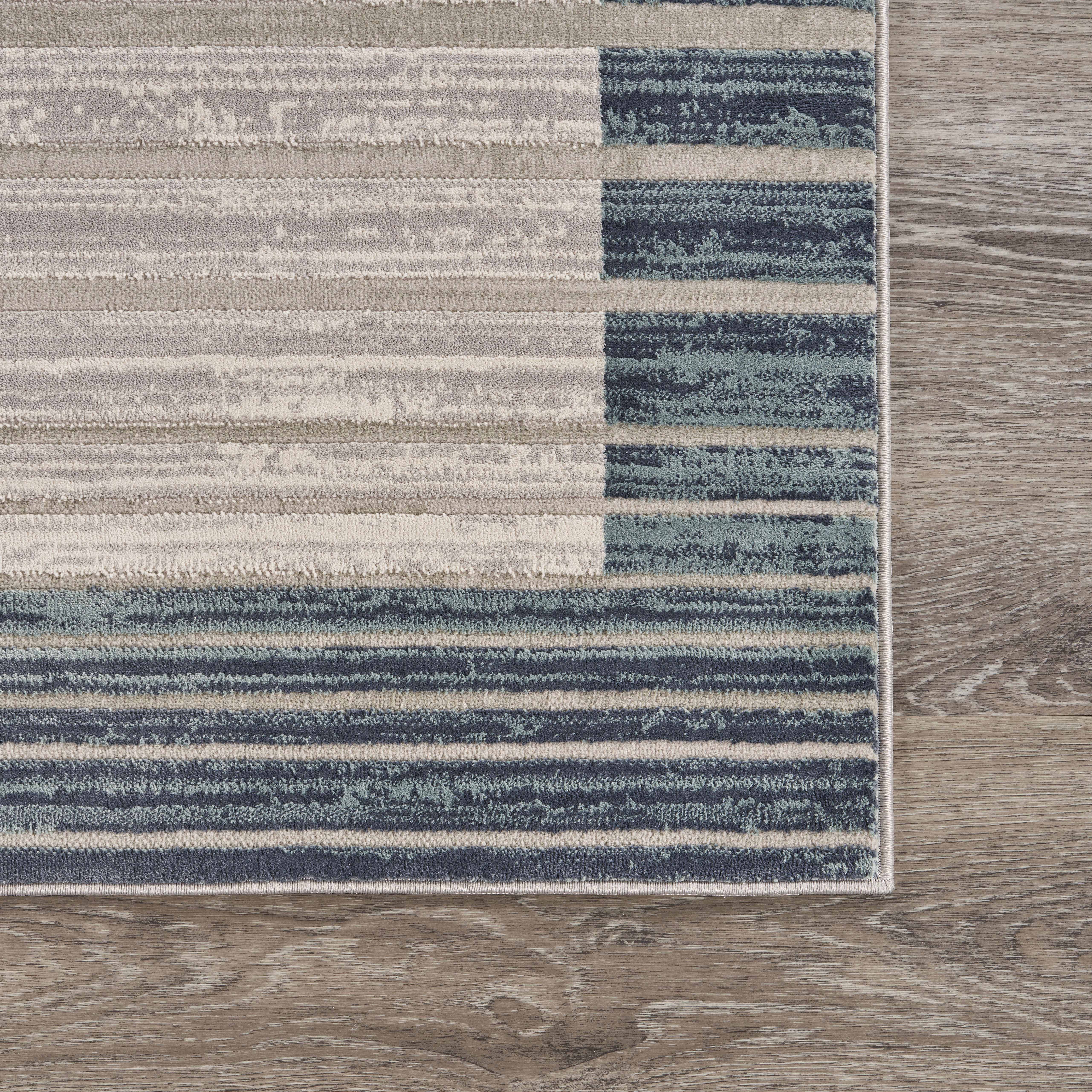 LR Home Imara Fran Cream/Blue Transitional Bordered Polyester Area Rug, 1'10" x 3'