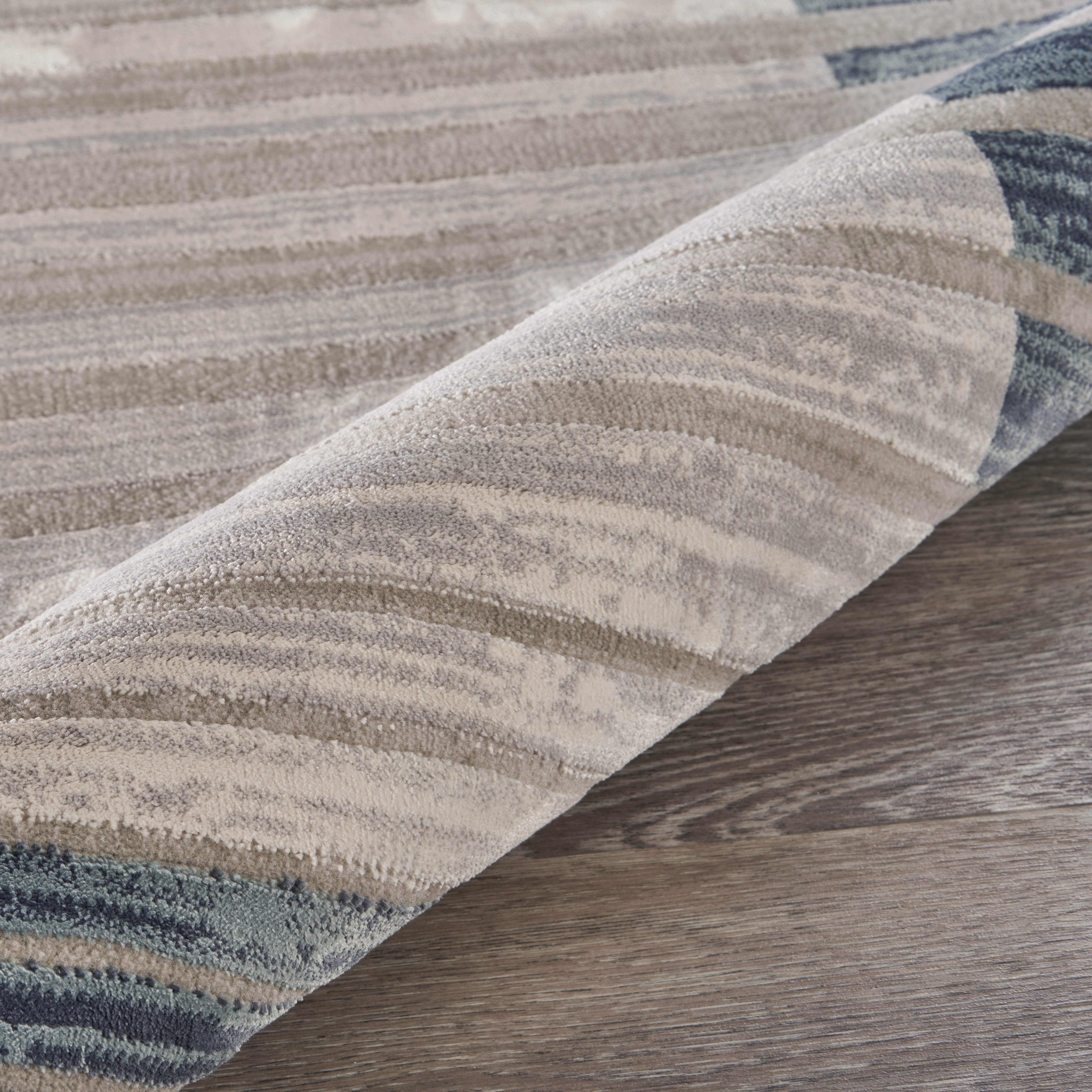 LR Home Imara Fran Cream/Blue Transitional Bordered Polyester Area Rug, 1'10" x 3'