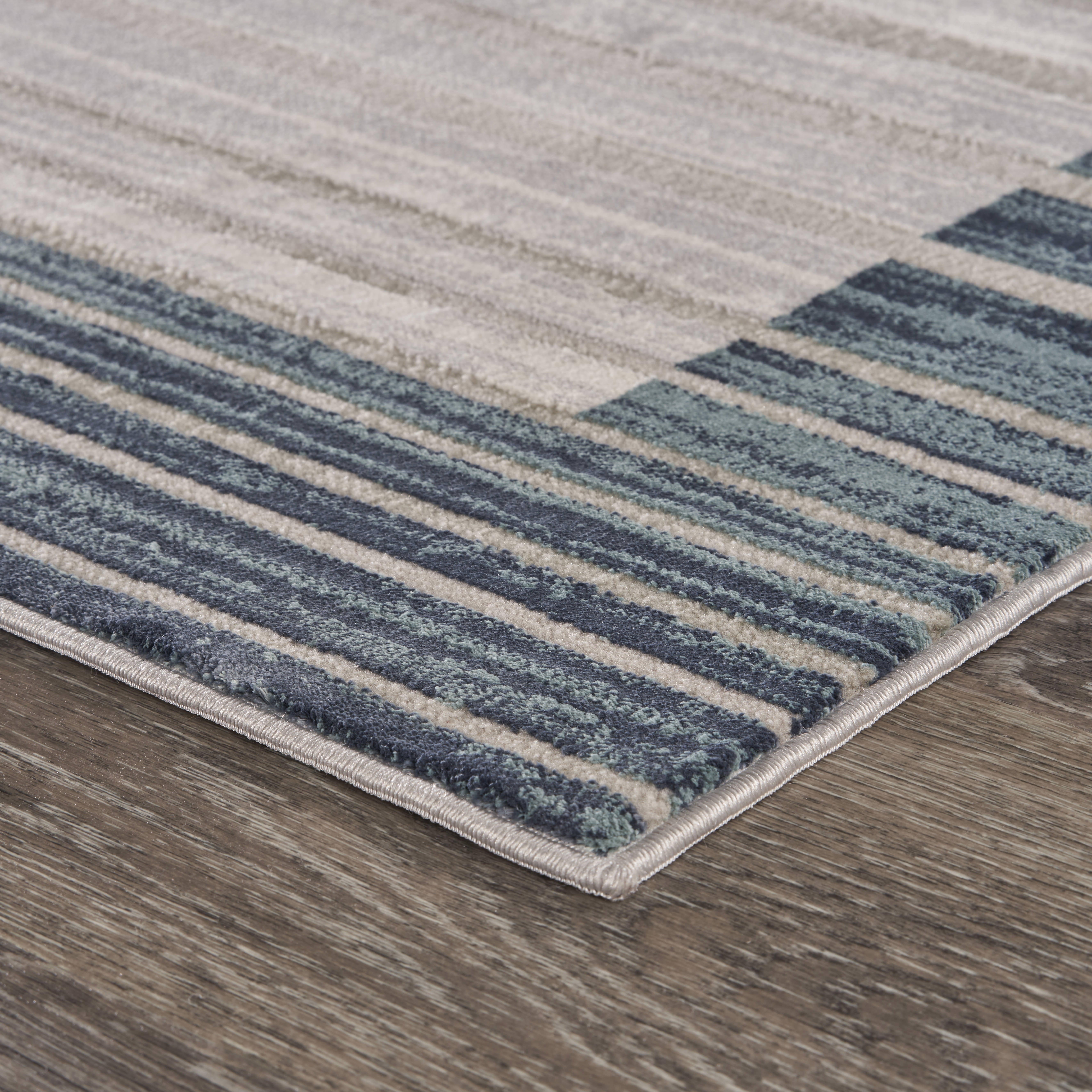 LR Home Imara Fran Cream/Blue Transitional Bordered Polyester Area Rug, 1'10" x 3'