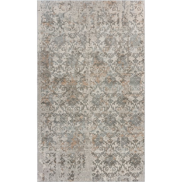 LR Home Imara Blake Cream/Taupe Traditional Damask Polyester Area Rug, 1'10" x 3'