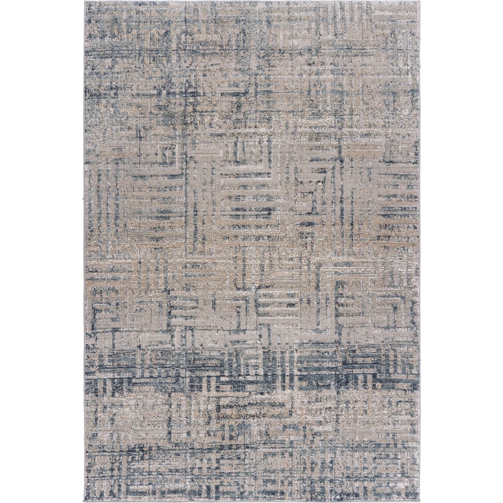 Blue Transitional Rug LR Home Imara Ehran Cream/Blue Transitional Geometric Polyester Area ...