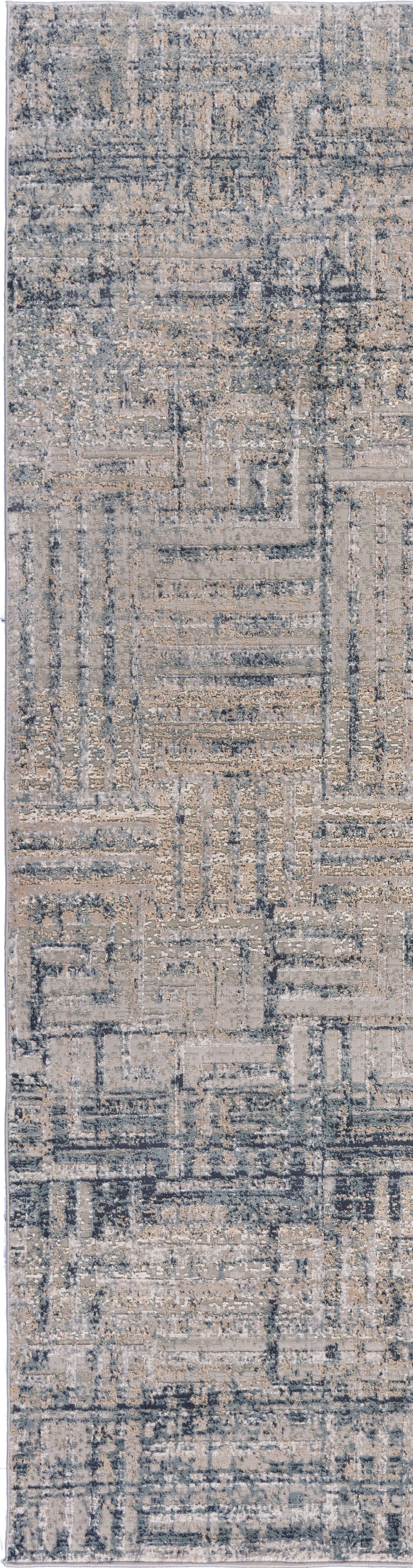 LR Home Imara Ehran Cream/Blue Transitional Geometric Polyester Runner Rug, 2'2" x 7'7"