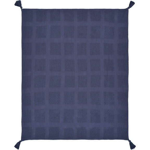 LR Home Indigo Solid Cotton Lightweight Throw Blanket, 50" x 60"