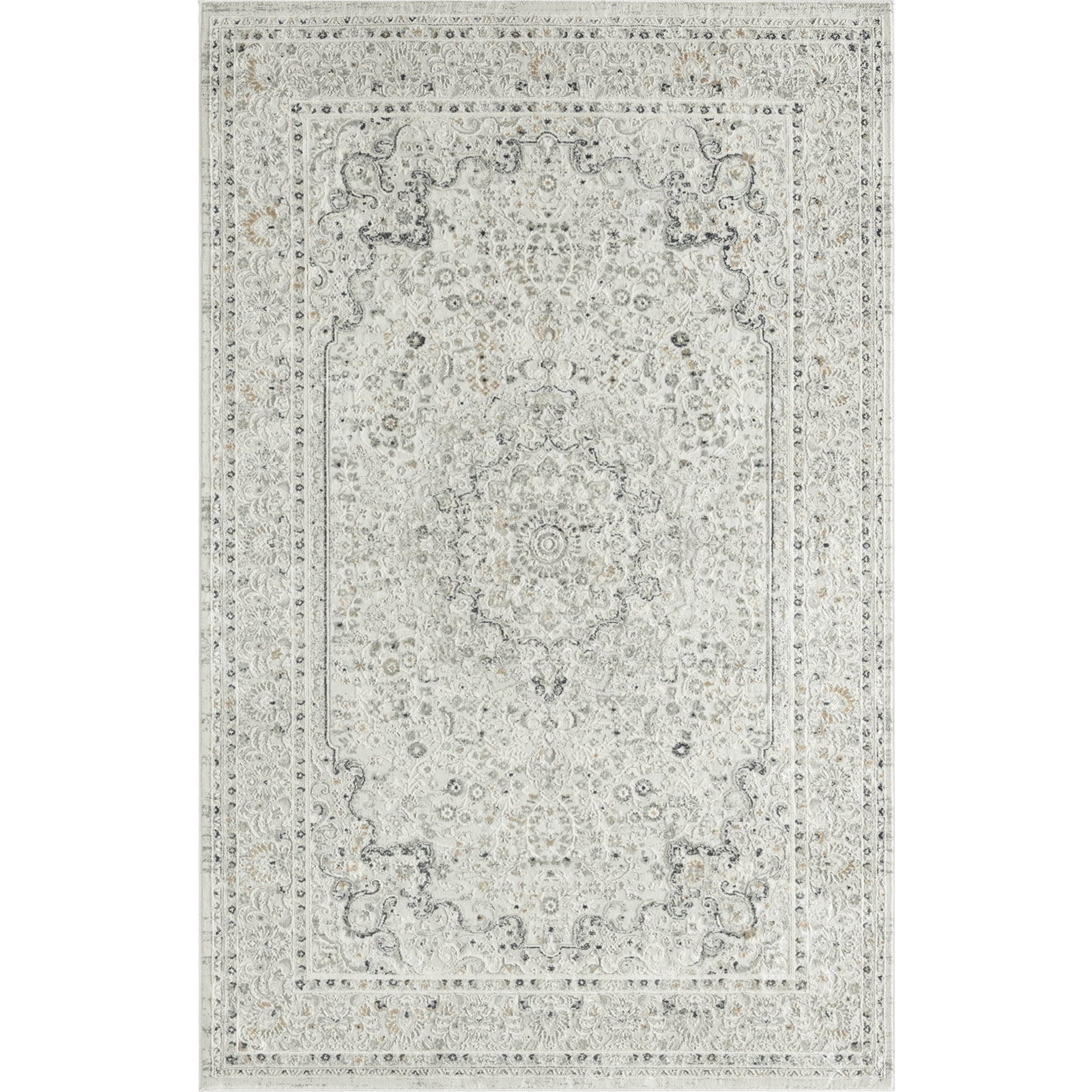 Harlow Hill 4' x 6' Ivory/Gray/Taupe Medallion Traditional Polyester Blend Indoor Area Rug