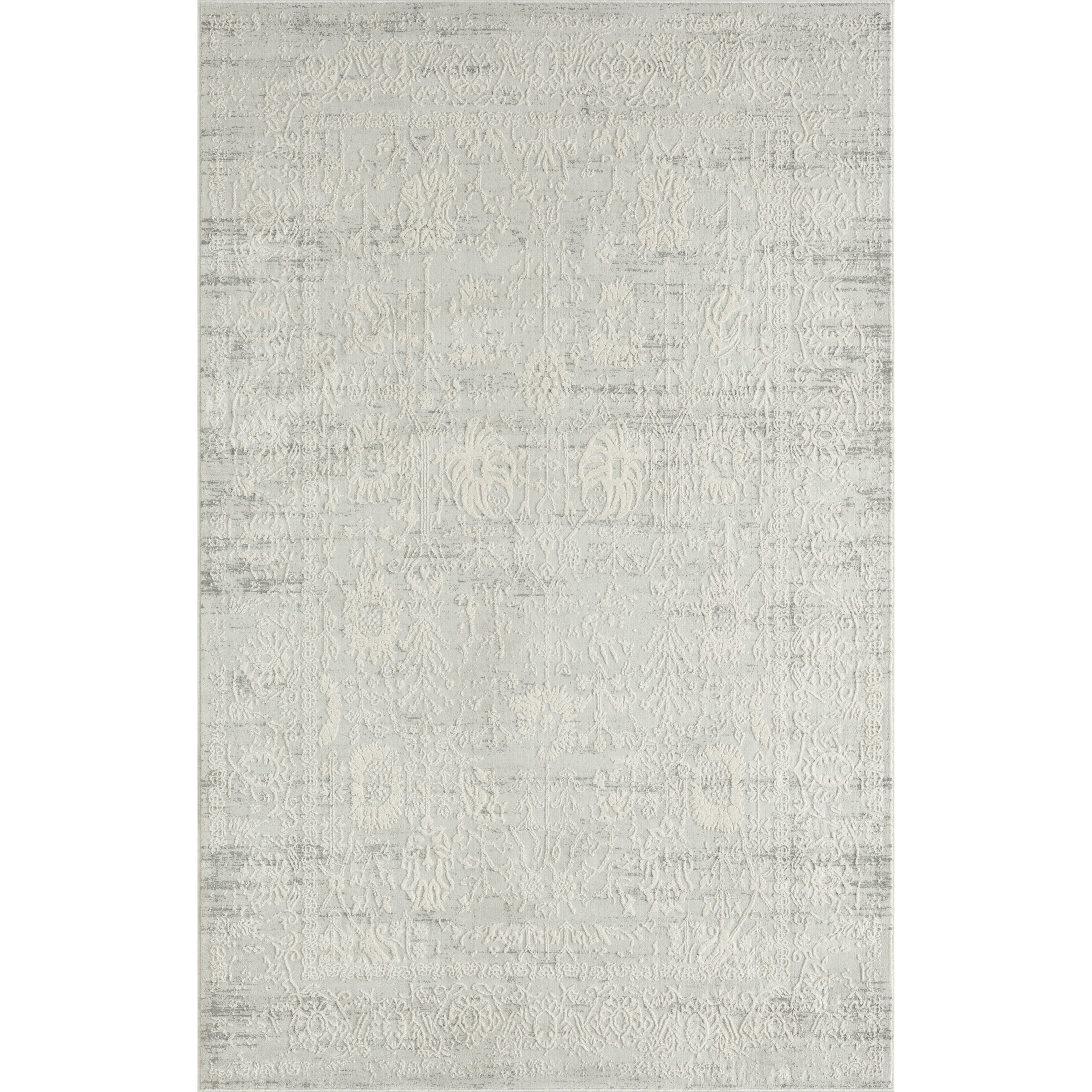 LR Home Isone Jesery Ivory/Gray Transitional Floral Polyester Blend Area Rug, 5' x 7'6"
