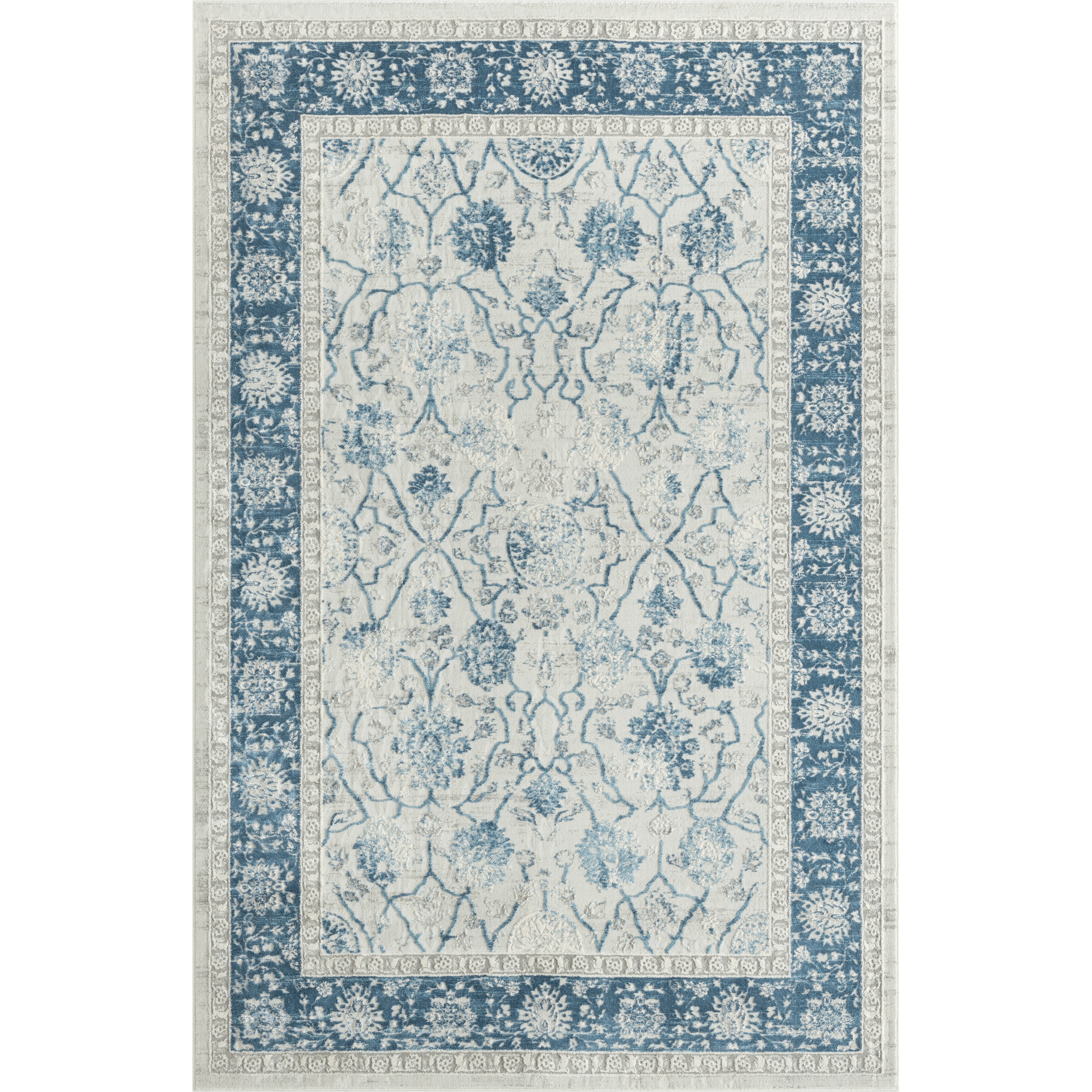 LR Home Isone Kate Blue/Ivory Transitional Floral Polyester Blend Area Rug, 4' x 6'