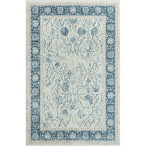 LR Home Isone Kate Blue/Ivory Transitional Floral Polyester Blend Area Rug, 5' x 7'6"