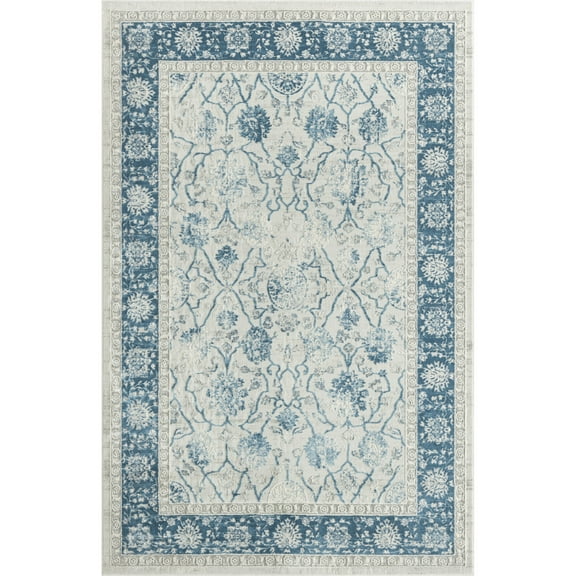 LR Home Isone Kate Blue/Ivory Transitional Floral Polyester Blend Area Rug, 9' x 12'