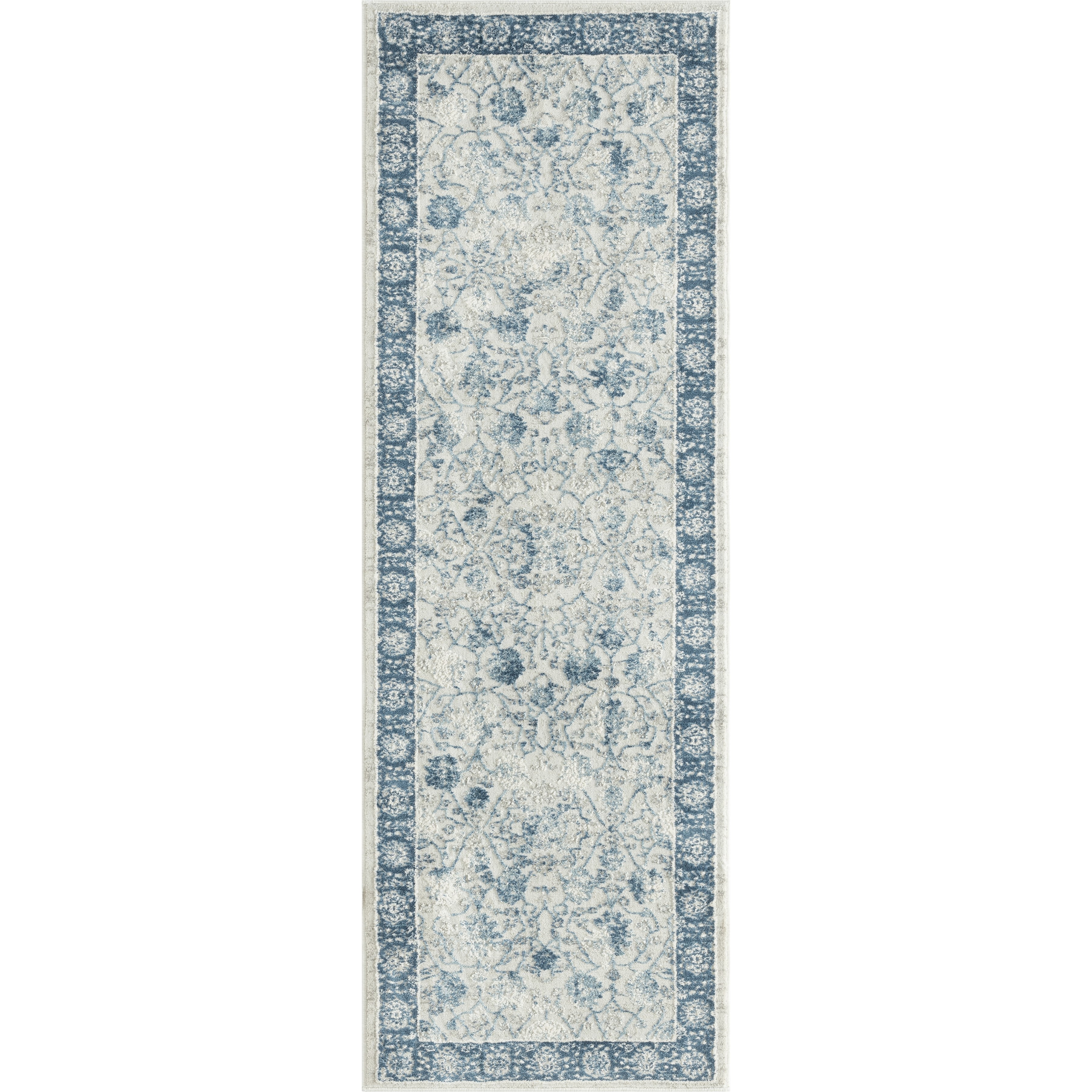 LR Home Isone Kate Blue/Ivory Transitional Floral Polyester Blend Runner Rug, 2' x 6'