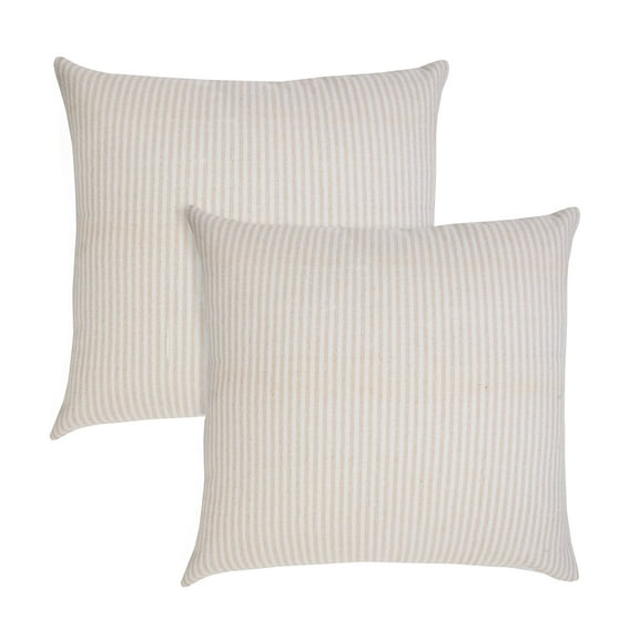 Ox Bay Hampton Set of 2 Striped 20" x 20" Beige/White Cotton Adult Decorative Throw Pillows