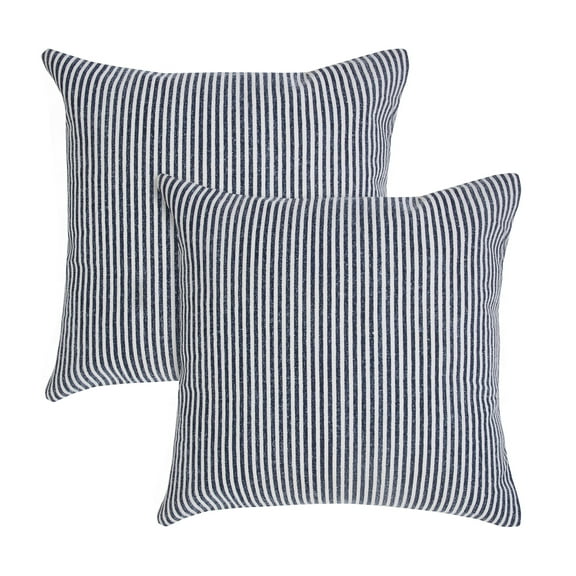 Ox Bay Hampton Set of 2 Striped 20" x 20" Blue/White Cotton Adult Decorative Throw Pillows