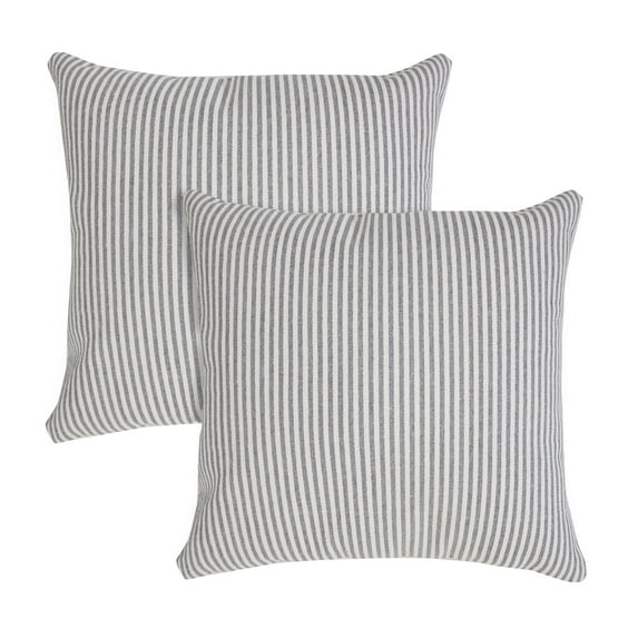 Ox Bay Hampton Set of 2 Striped 20" x 20" Gray/White Cotton Adult Decorative Throw Pillows