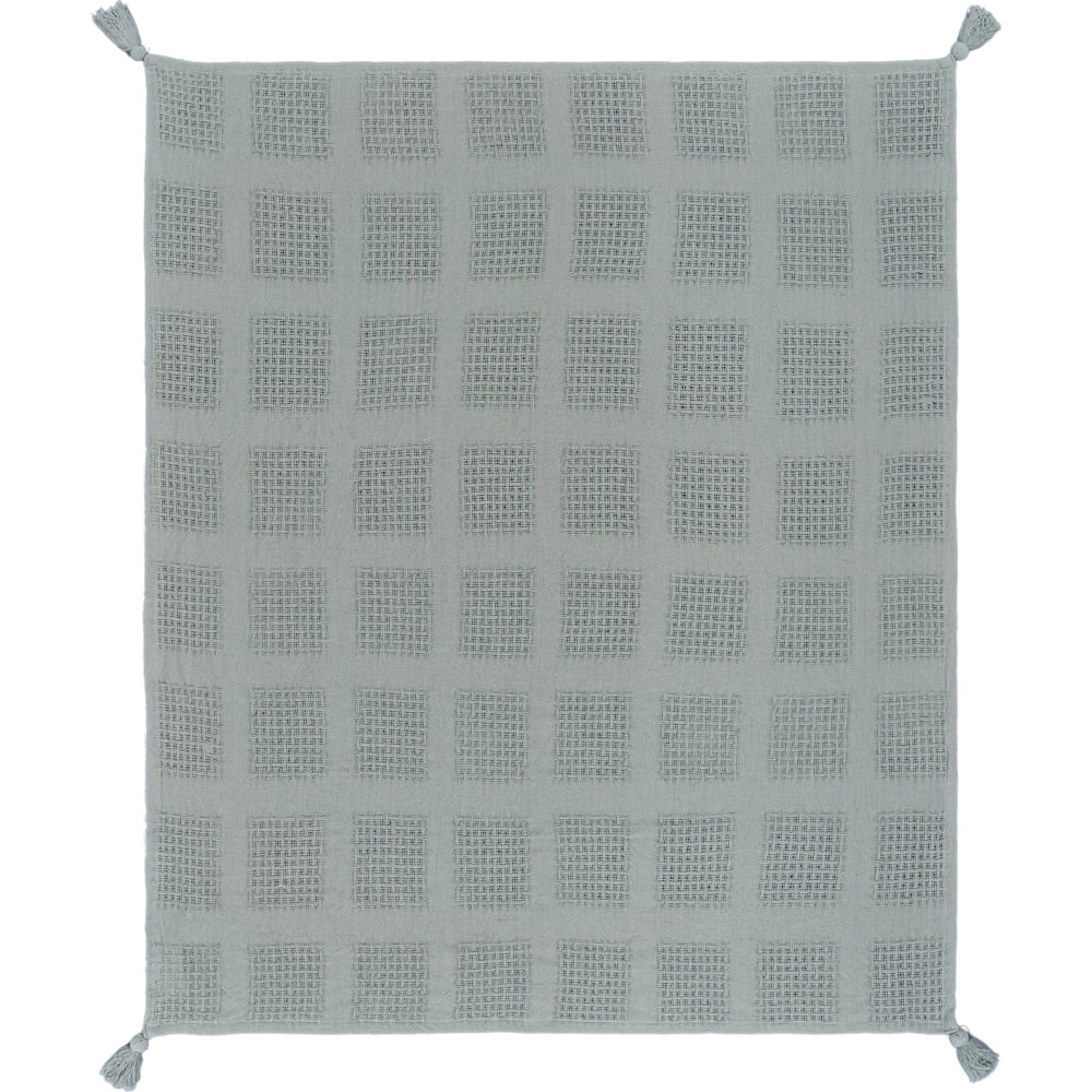 Jade Green Organic Cotton Woven Throw Blanket with Tassels