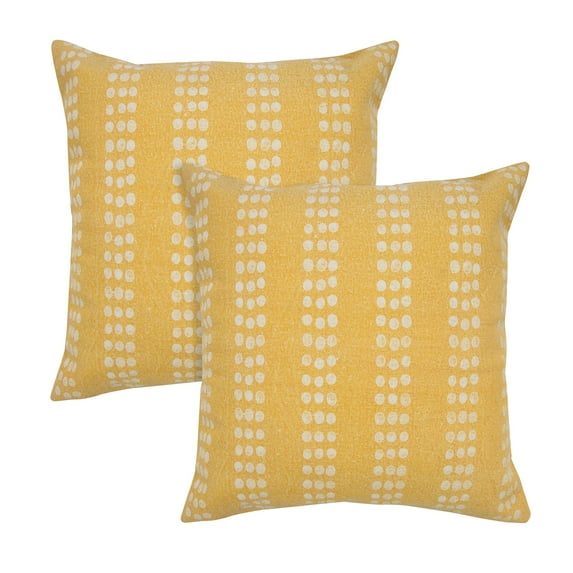 Lr Home Khloe Set of 2 Yellow 20" x 20" Dotted Stripe Cotton Adult Decorative Throw Pillow Set