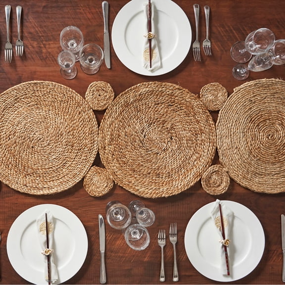 LR Home Natural Jute Braided Table Runner, 1'-4" x 6'-8", 2 Piece