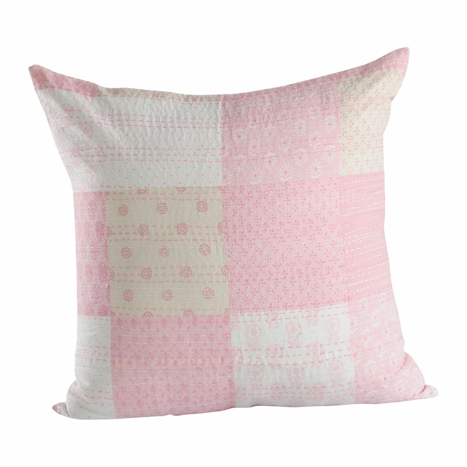 Light Pink and Cream Cotton Patchwork Throw Pillow