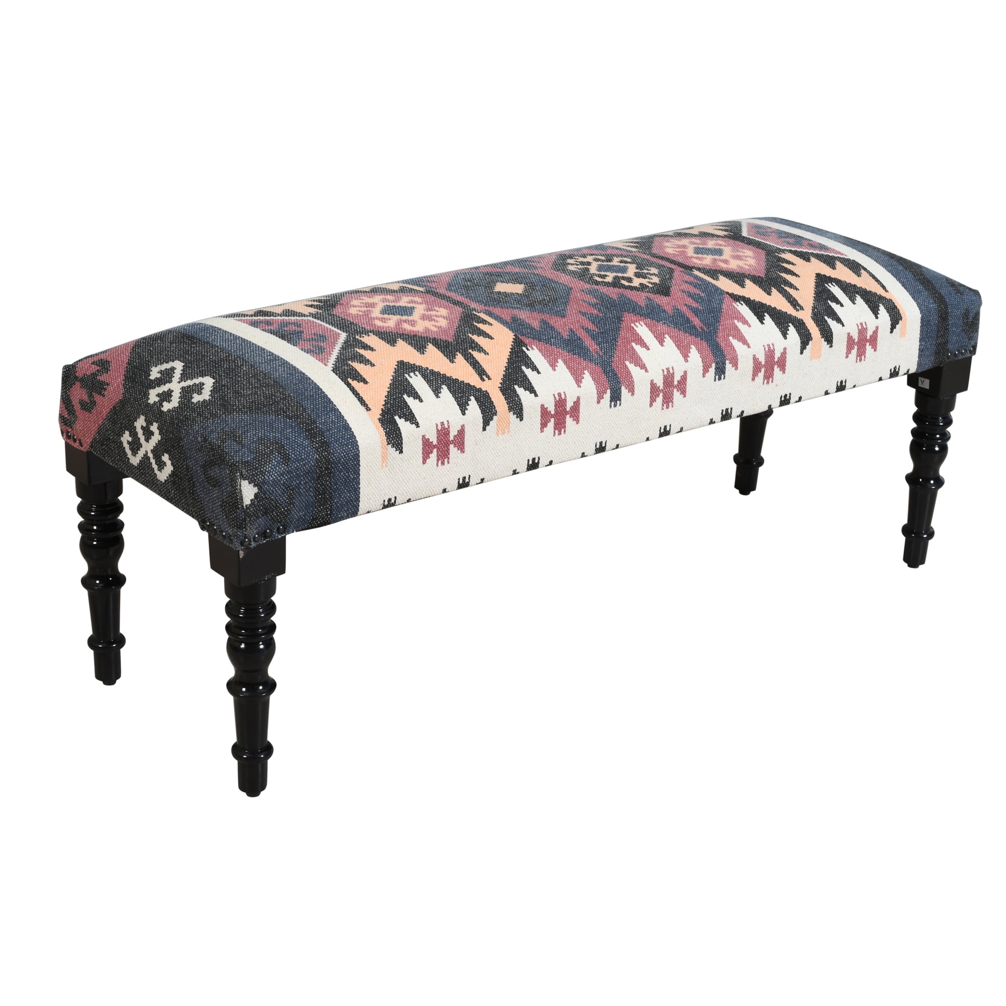 Southwestern Multicolor Fabric Upholstered Backless Bench with Wood Legs