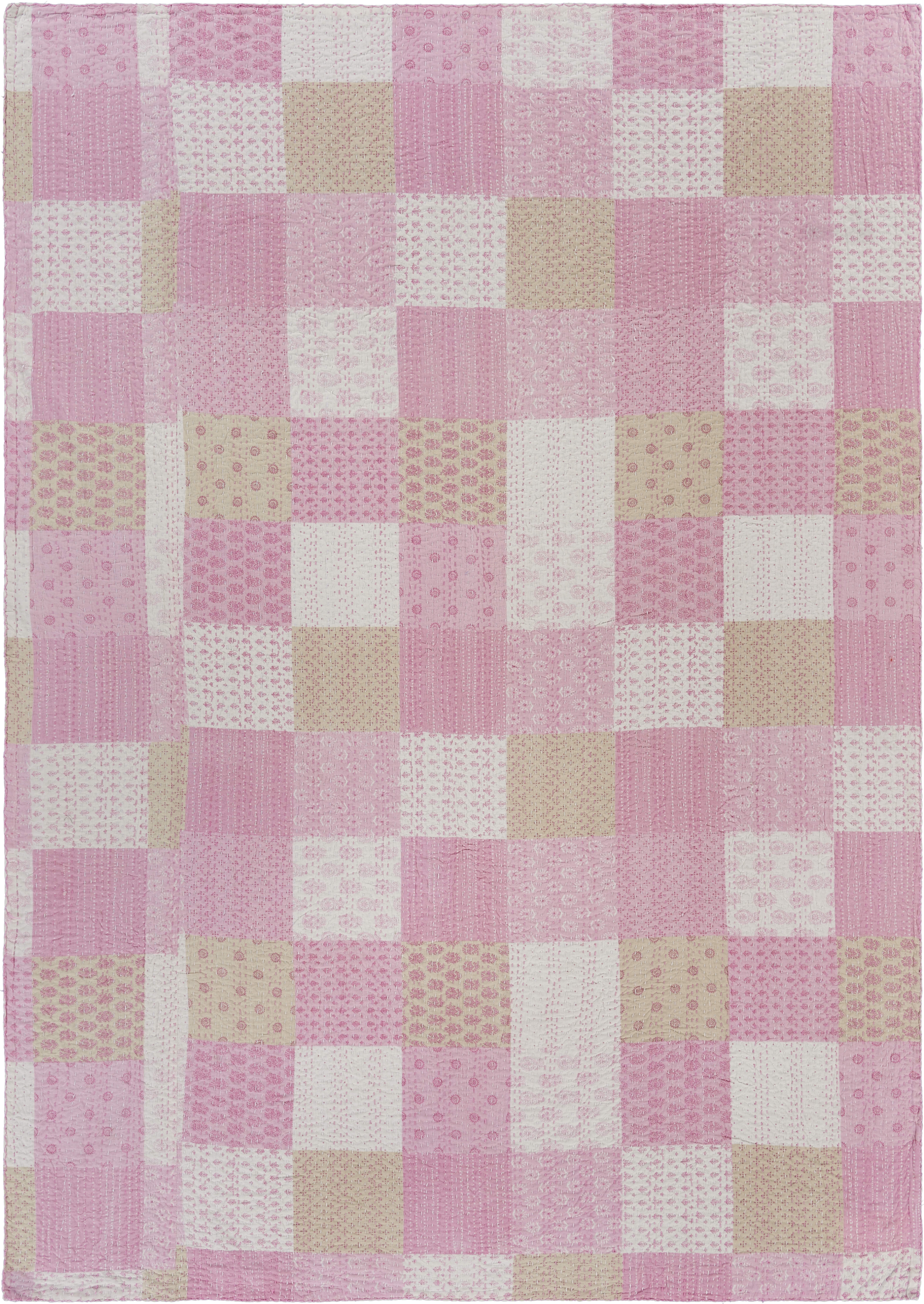 Light Pink Cotton Patchwork Kantha Throw Blanket, 50" x 70"