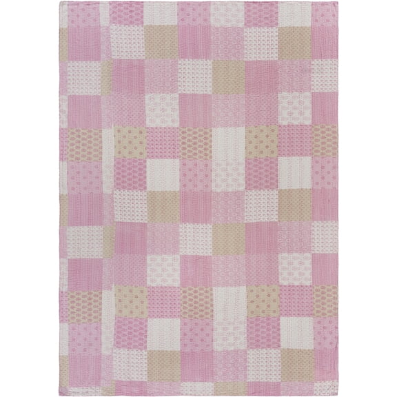 LR Home Light Pink Patchwork Quilt Cotton Throw Blanket, 50" x 70"