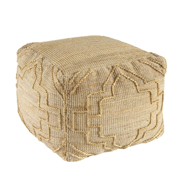 LR Home Mara Eve Farmhouse Trellis Jute Ottoman Pouf Natural, 18" x 18" x 18"