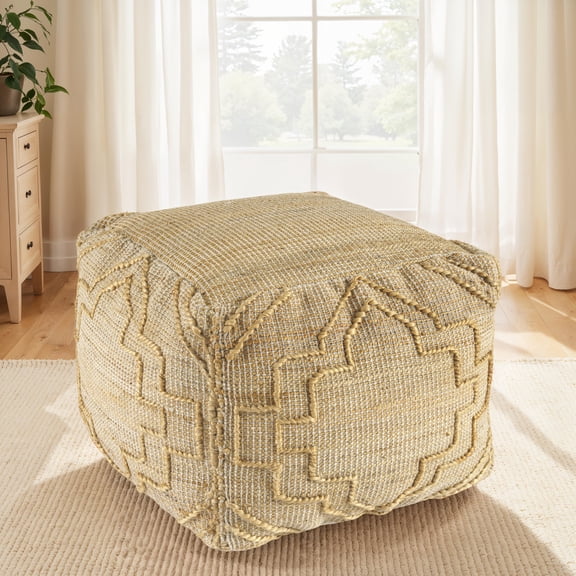 Laddha Home Designs Hand Woven Geometric Medallion Square Medium Pouf Ottoman - 18" - Brown