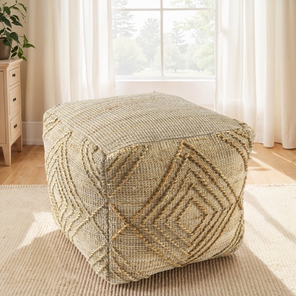 Laddha Home Designs Hand Woven Geometric Diamond Square Medium Pouf Ottoman - 18" - Brown