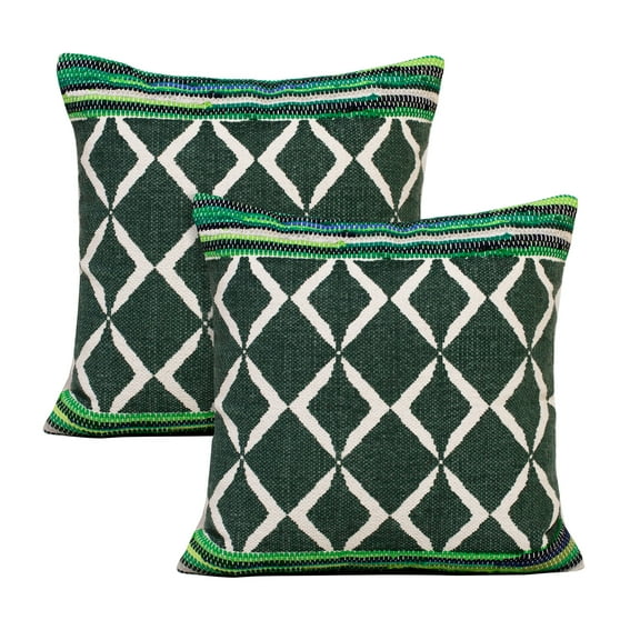 Lr Home Naomi Set of 2 20" x 20" Green/Ivory Geometric Cotton Blend Adult Decorative Throw Pillow Set