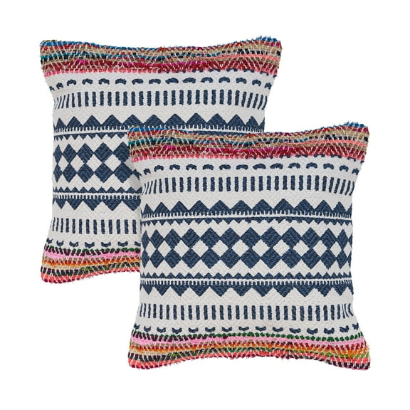 Laddha Home Designs Hand Woven Tribal Bordered Square Throw Pillow - 18" - Multicolor - Set of 2