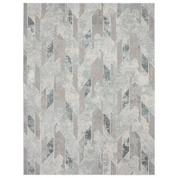 LR Home Martha Annie Gray/Blue Modern Geometric Polyester Area Rug, 5'3" x 7'3"