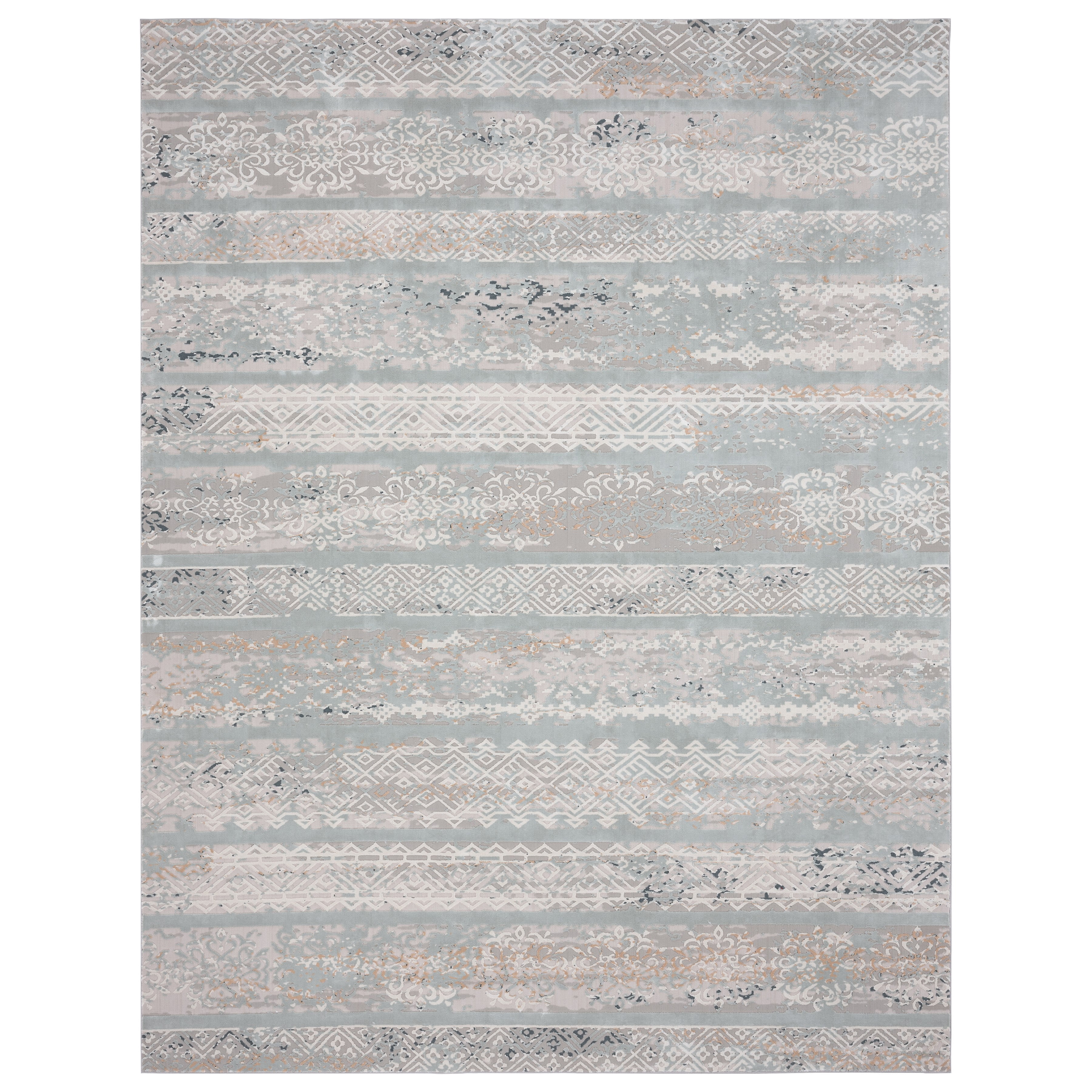LR Home Martha Brian Gray/Blue Modern Striped Polyester Area Rug, 1'10" x 3'