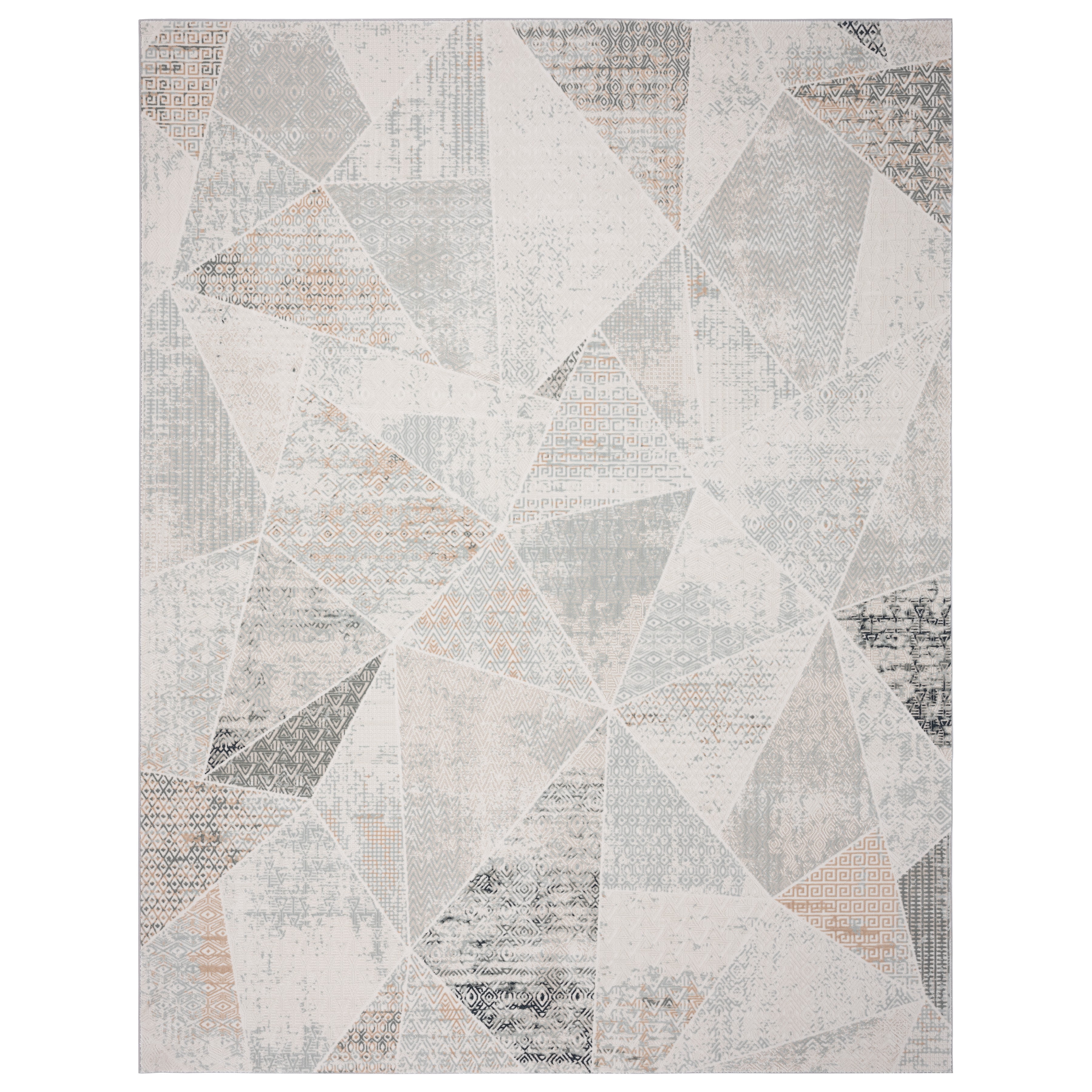 LR Home Martha Elryn Gray/Cream Contemporary Geometric Polyester Area Rug, 9' x 12'