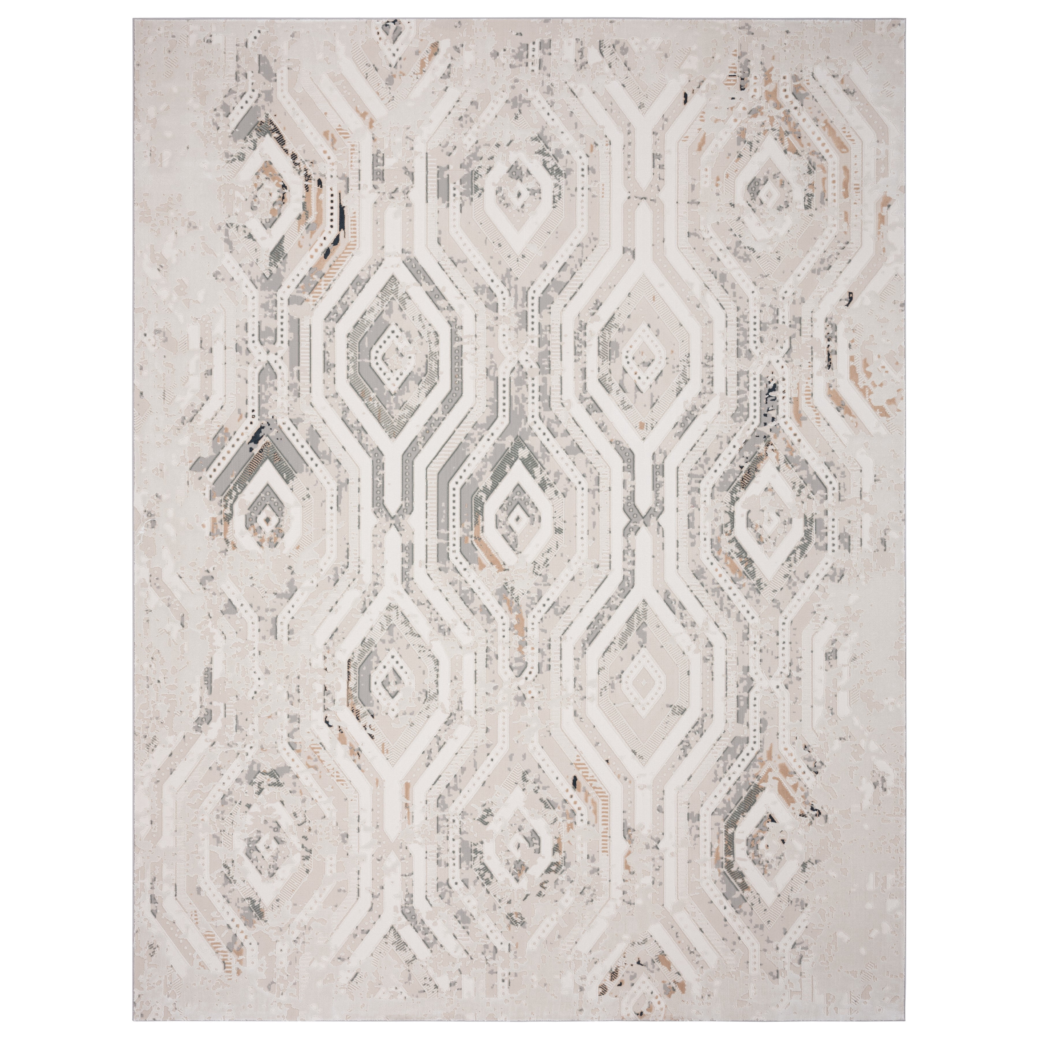 LR Home Martha Fel Gray/Cream Contemporary Geometric Polyester Area Rug, 7'10" x 9'10"