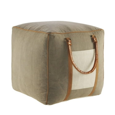LR Home Medium Bordered Indoor Square Pouf, Taupe, 20" x 20" x 20"