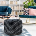 thumbnail image 1 of LR Home Medium Embroidered Geometric Indoor Square Pouf, Black/Blue, 16" x 16" x 16", 1 of 8