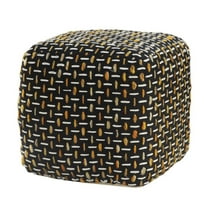LR Home Medium Embroidered Geometric Indoor Square Pouf, Black/Yellow, 16" x 16" x 16"
