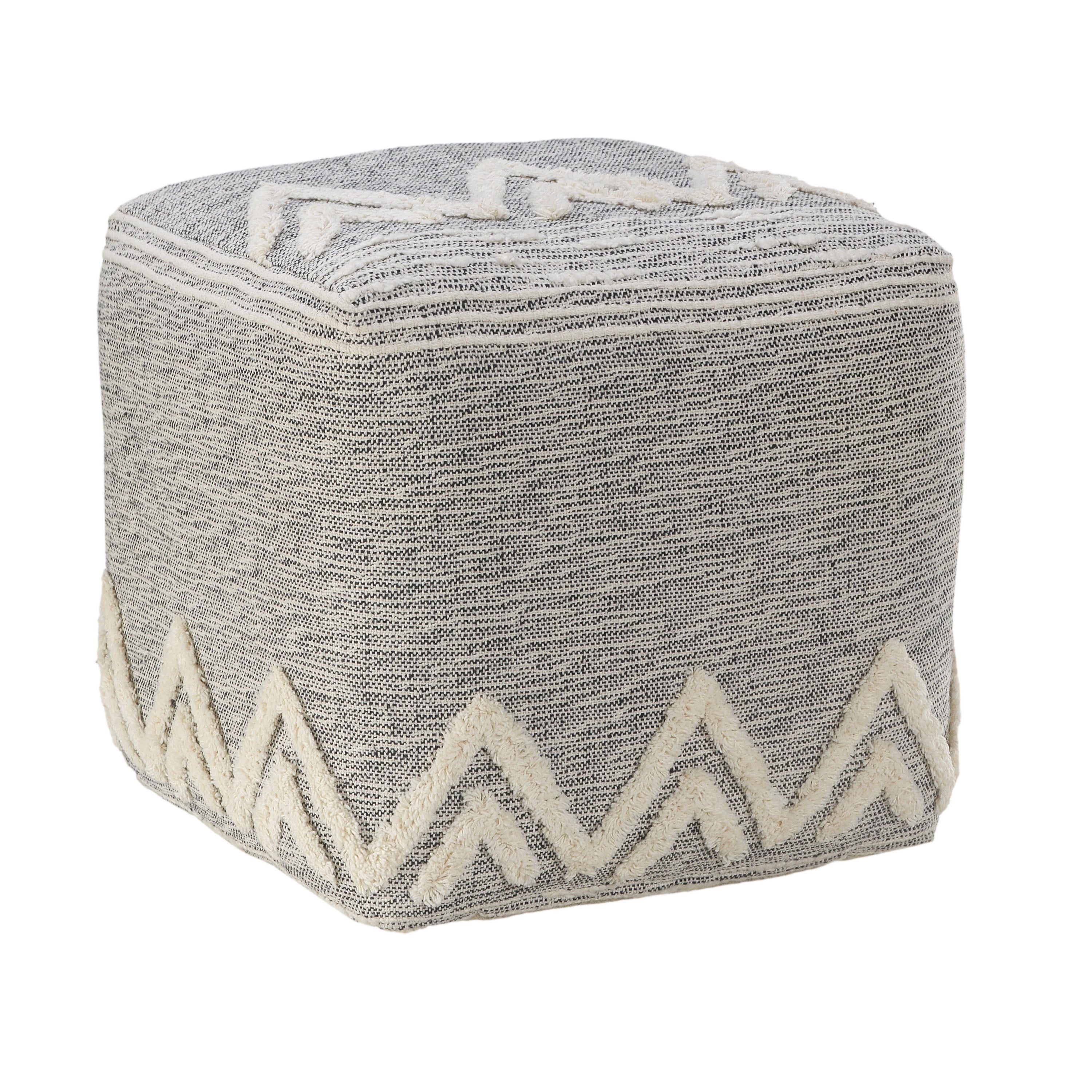 LR Home Miriam Square Gray/Ivory Shag Mountains Indoor Medium Pouf Ottoman, 16" H x 16" W