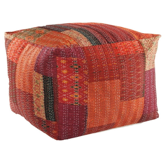 LR Home Medium Patchwork Indoor Square Pouf, Red, 24" x 24" x 20"