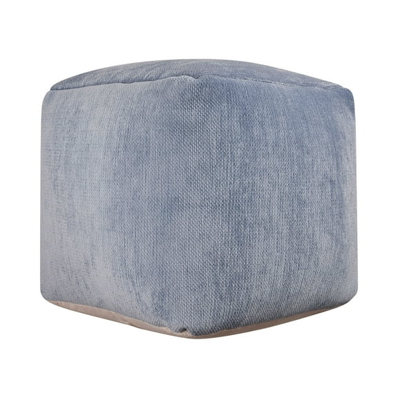 LR Home Medium Solid Indoor Cube Pouf, Blue Chenille, 18" x 18" x 18"