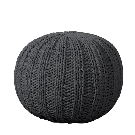 LR Home Medium Solid Transitional Indoor Round Pouf, Gray, 20" x 20" x 16"