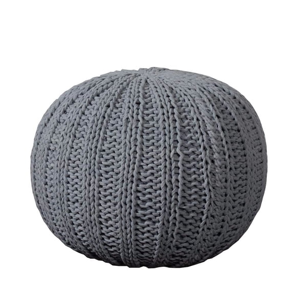 LR Home Medium Solid Transitional Indoor Round Pouf, Gray, 20" x 20" x 16"