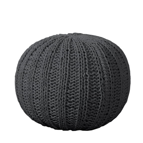 LR Home Medium Solid Transitional Indoor Round Pouf, Gray, 20" x 20" x 16"