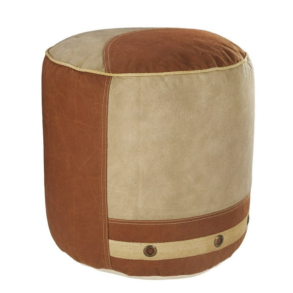 LR Home Medium Striped Indoor Cylinder Pouf, Beige/Brown, 16" x 16" x 16"